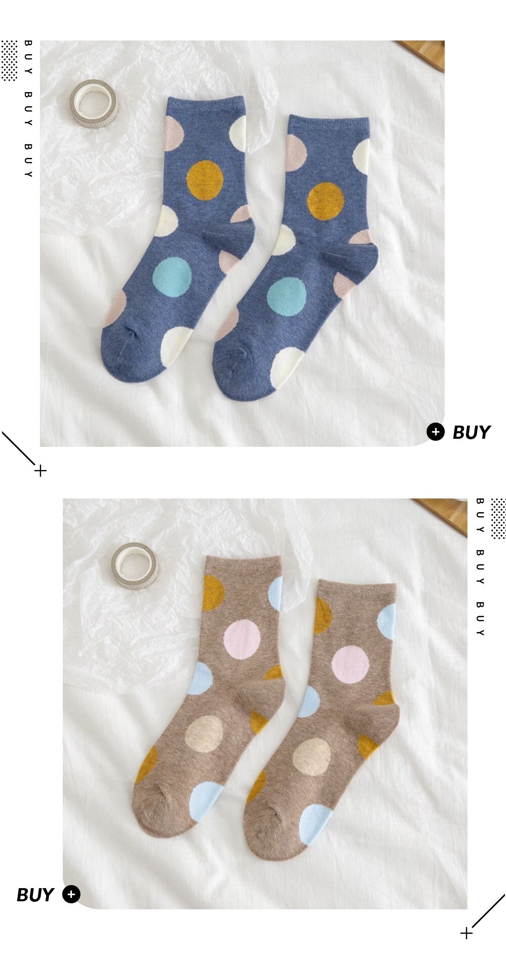 2 Pair/Pack Big Dot Cotton Socks Women Kawaii Women Socks Sweat Autumn and Winter: 86163-5