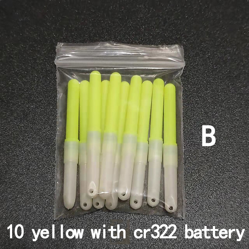 Palos de luz de 10 piezas, luz verde/rojo, CR322 CR425 funciona con batería, LED luminoso, flotador, aparejos de pesca nocturna B276: 10yellow B and cr322