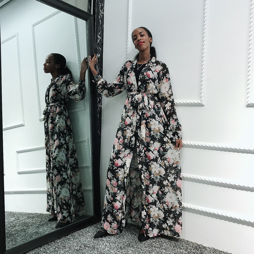 Robe en mousseline de soie de dubaï, Caftan, Caftan, turquie, Kimono, musulman, Hijab, pakistanais, Islam turc, Robe Femme: Dark blue cardigan / L