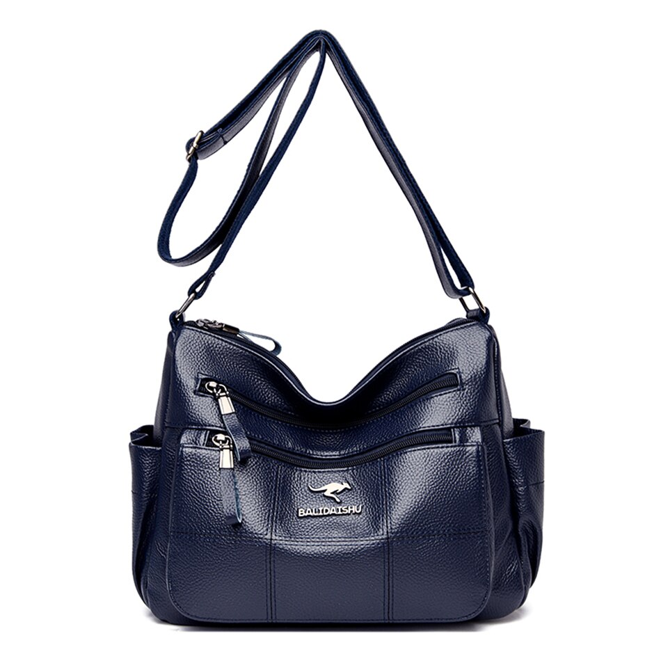 Lederen Luxe Handtassen Vrouwen Tassen Super Dames Schoudertas Crossbody Tassen Voor Vrouwen Vele Pocket Sac: Blue