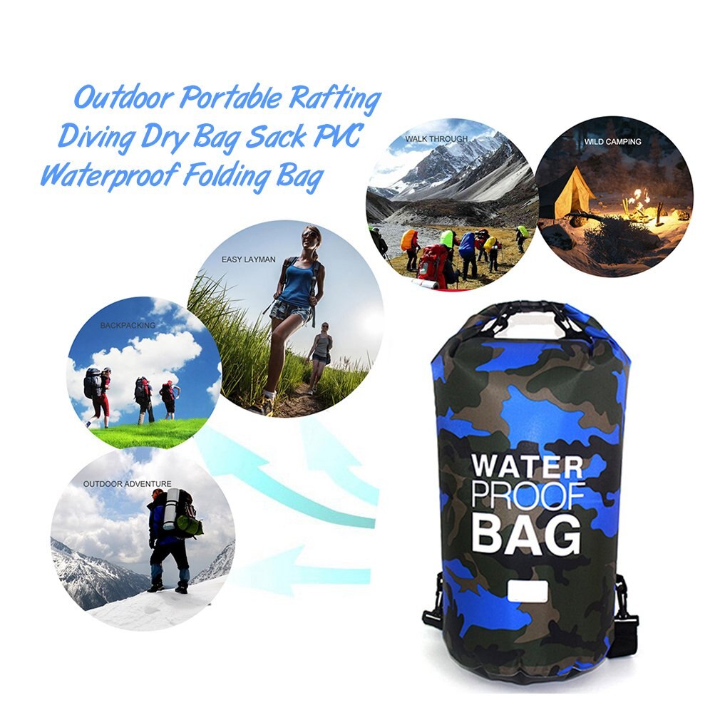 Bolsa de camuflaje para exteriores, portátil, para Rafting, buceo, bolsa de PVC, impermeable, plegable, bolsa de almacenamiento para natación, para senderismo en Río