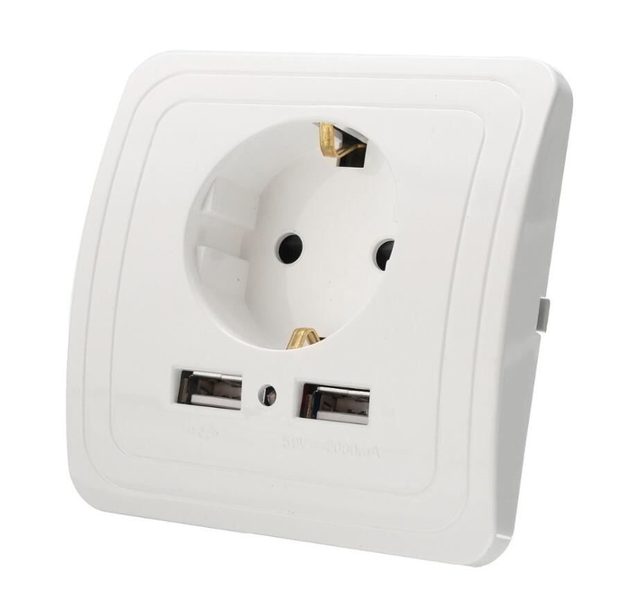Dual USB Port 2000mA Wall Charger Adapter Power Socket 16A EU Standard Outlet With 2A Dual USB Charger Port