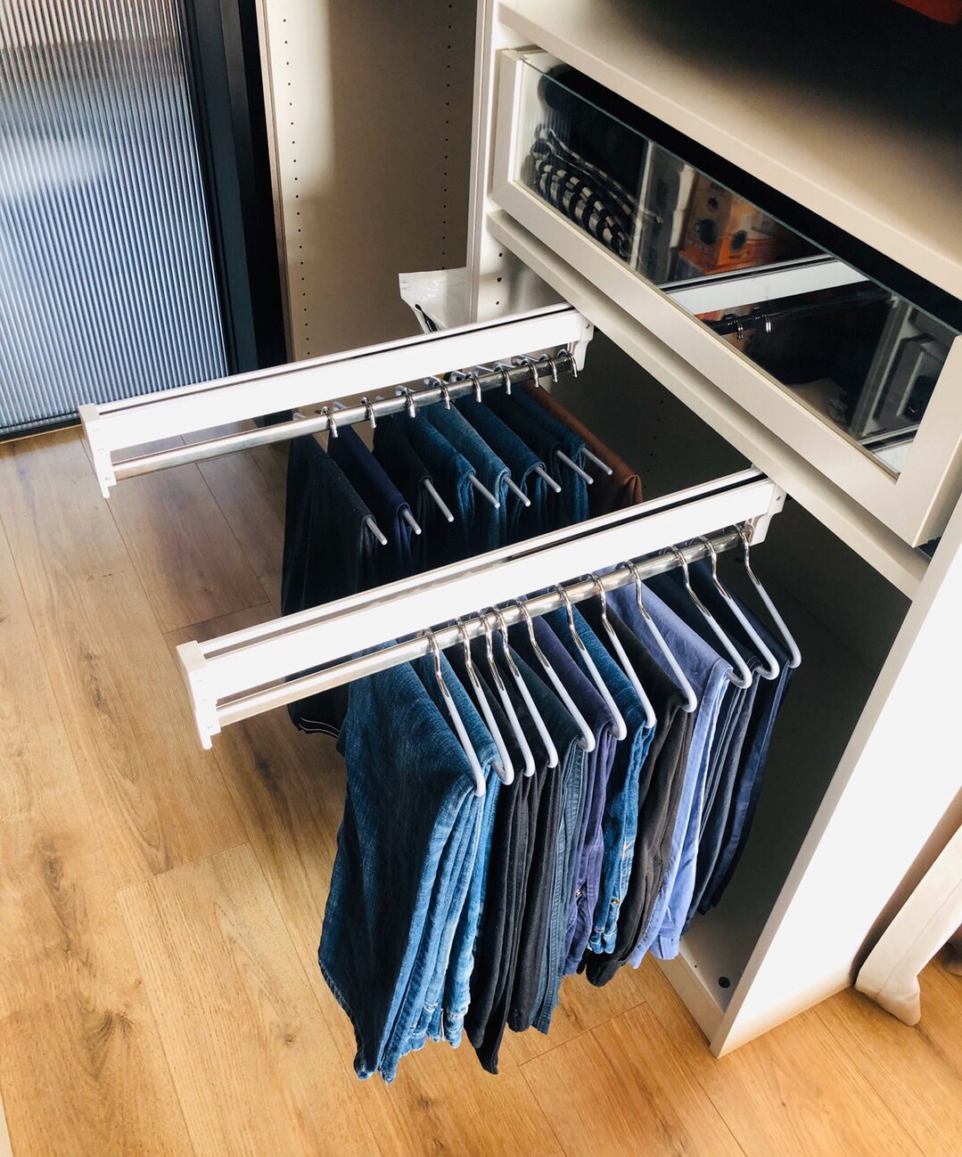 Pull-Out Closet Valet Rod Adjustable Wardrobe Clothing Rail Heavy Duty Top Mount Wardrobe Hanger Rack Bar Ball Bearing Slide