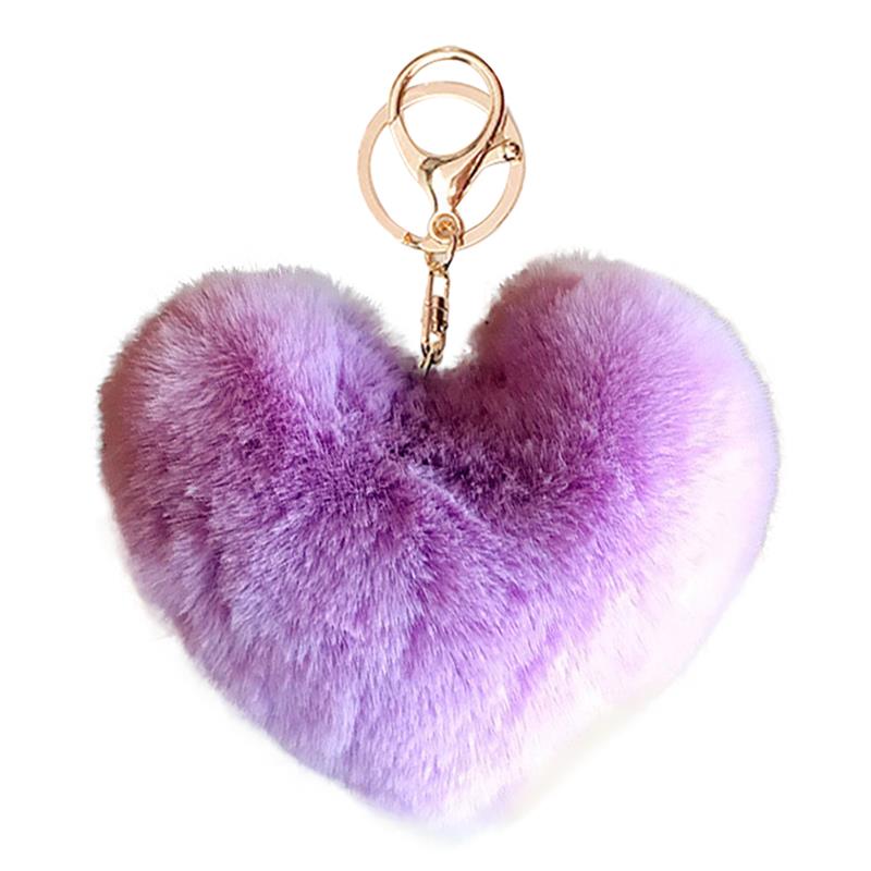 2020 New Lovely Heart Keychains Women's Pom Poms Faux Rex Rabbit Fur Ball Key Chains Girl Bag Hang Car Key Ring Pendant: 7