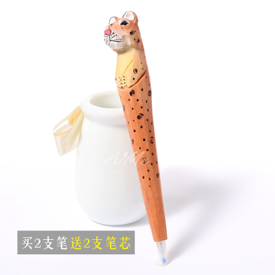 1Pc Coloffice Handmade Wood Carving Pets Animal Yellow Cat Ballpoint Pen Office Stationery School Writing Supplies: Red