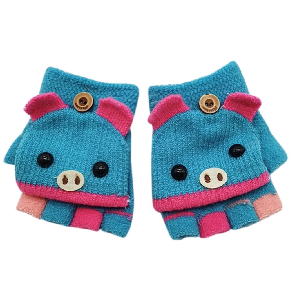 Sale1 paire de gants d'hiver pour enfants | Gants pour enfants femmes, garde au , doux, tricotés, rabattable, sans doigts: Lake Blue
