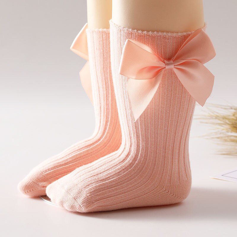 Big Bows Baby Meisje Sokken Zachte Warme Kids Kousen Effen Kleur Baby Peuter Prinses Hoge Sokken Herfst Winter Baby Accessoires