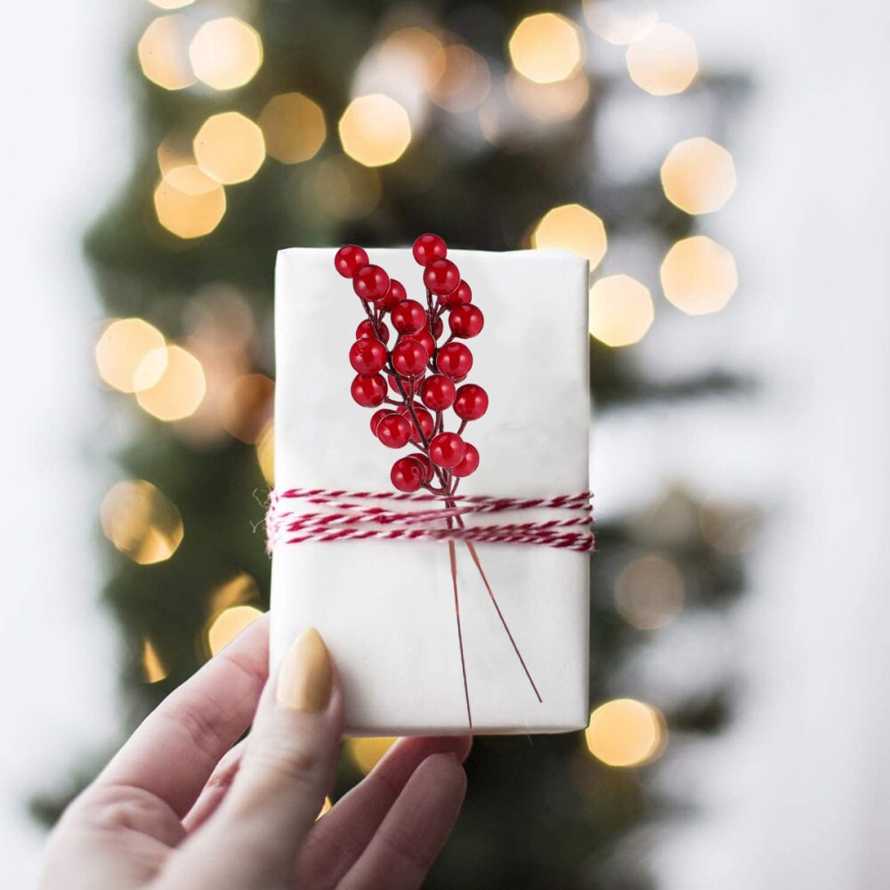 10 stuks kerstverpakkingen in de vorm van imitatiebessentakken (rood)