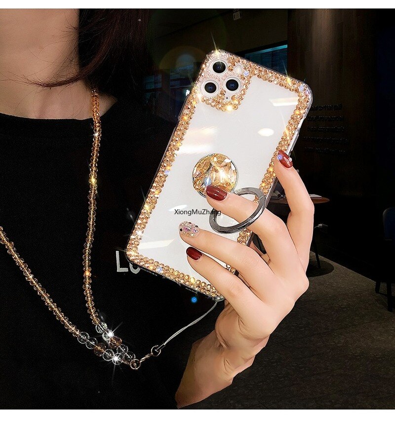 Custodia per telefono con supporto con fibbia ad anello con strass Glitter Bling per Huawei P Smart 2021 2020 P Smart Pro PSmart Z P Smart Plus