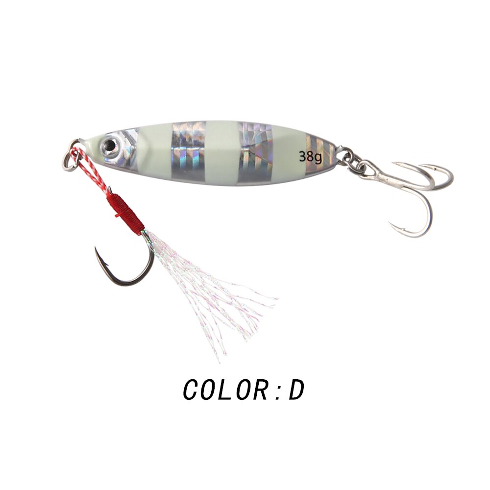 20g/30g/40g Japanese metal jigging lure Artificial Hard Bait saltwater fishing lure slow pitch casting luminous jig with treble: ColorD / 38g