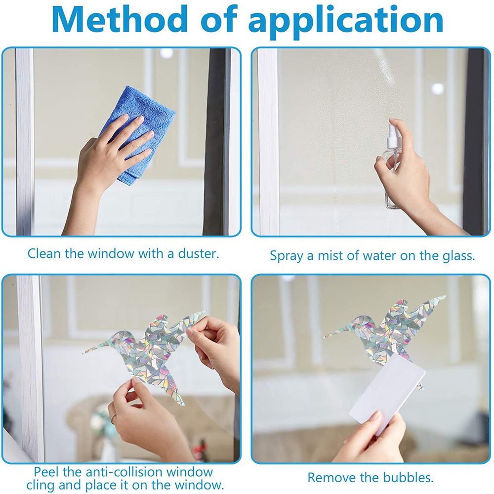 Autocollants statiques prisme arc-en-ciel pour fenêtre, colibri, fleur, plume, alerte d&#39;arrêt, Anti-Collision, prévention des chocs, décoration de maison en verre