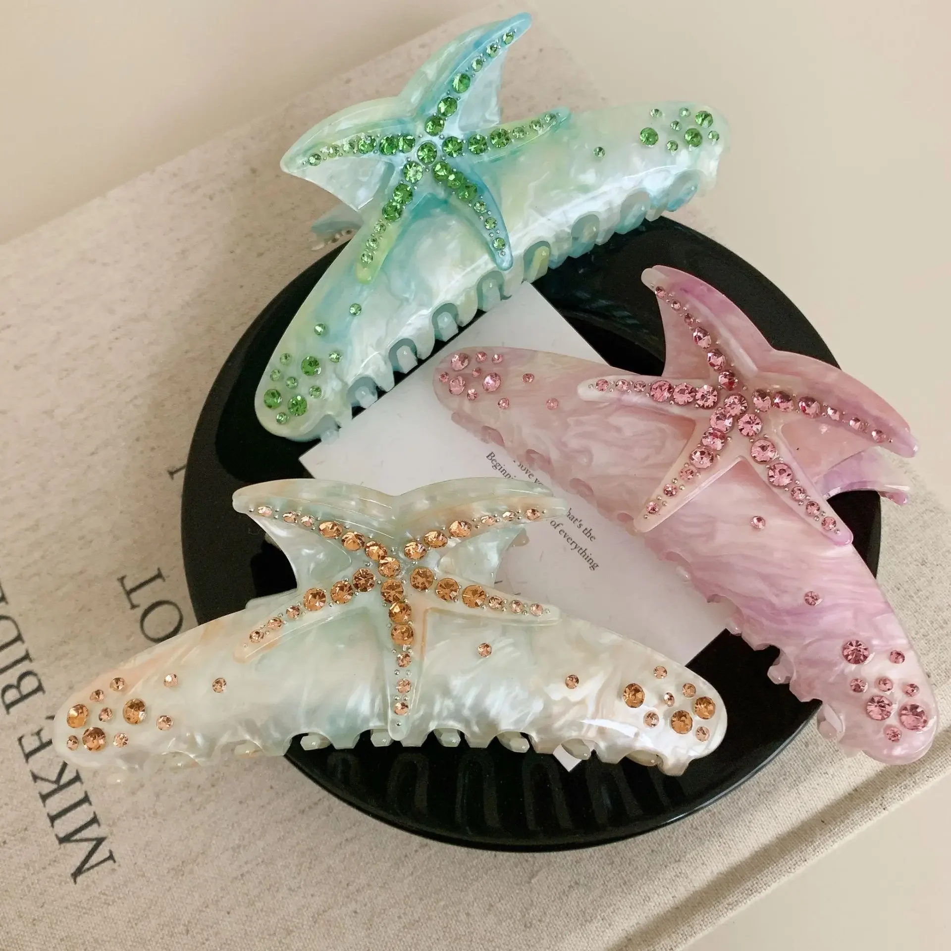 YHJ-garra para el pelo de estrella de mar para mujer, pinza para el pelo de acetato con diamantes de imitación, joyería de vacaciones, pinzas para el pelo, accesorios para el cabello