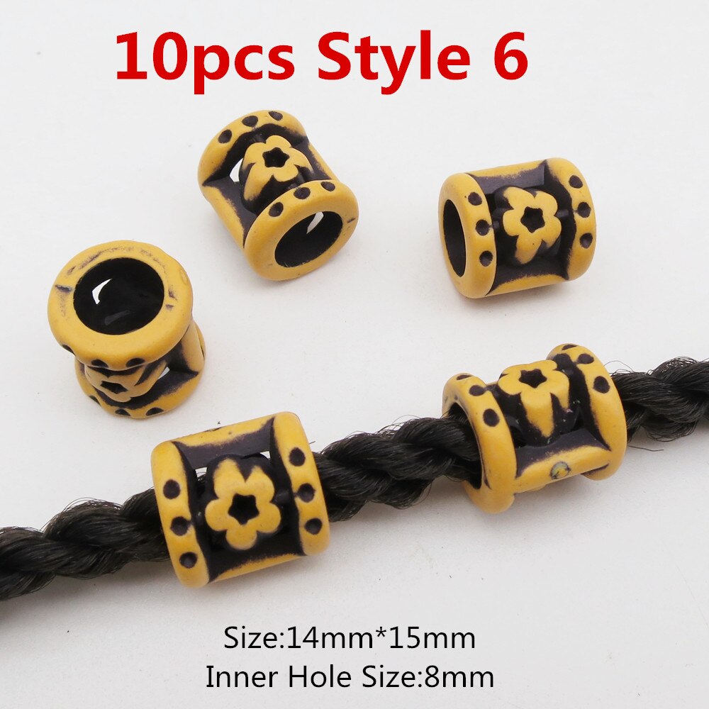 10 stk hår smykker flet ringe dekorationsvedhæng dreadlocks skæg perler ringe imiteret træ plastik perler tilbehør: 10 stk stil 6