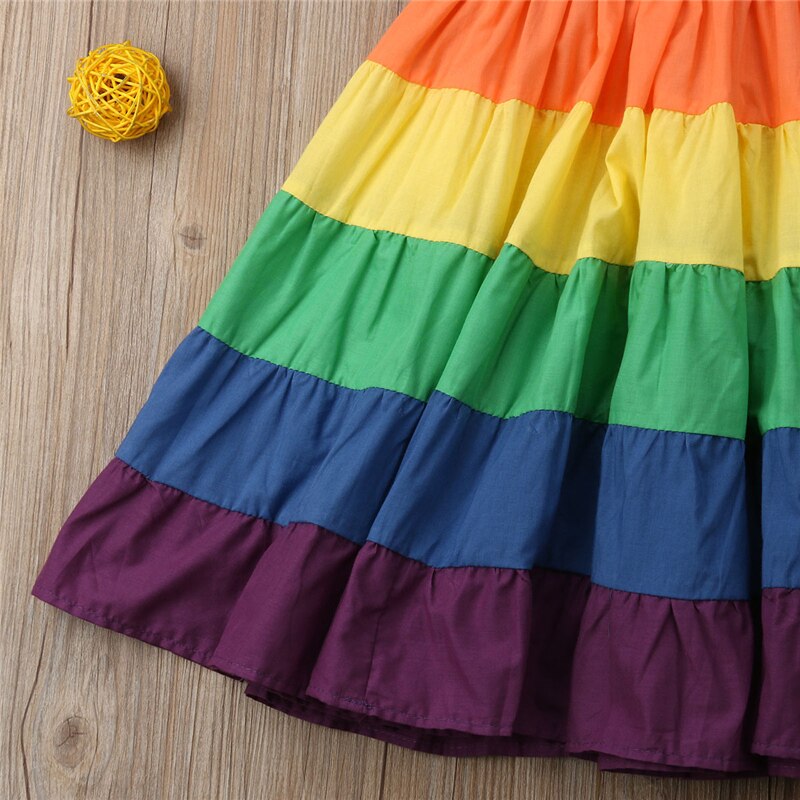 2-7 jaar Peuter Kid Baby Girl Rainbow Pageant Party Prinses Jurk Zonnejurk Kleurrijke Kleding