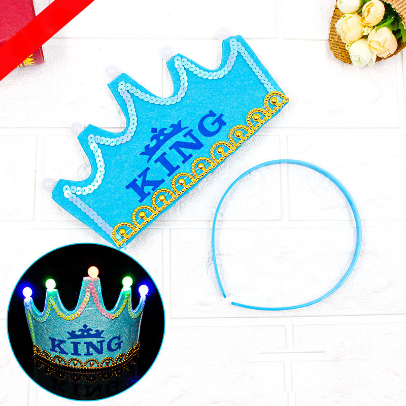 LED King Princess Prince Happy Birthday Paper Crown Hats Baby Shower Boy Girl Birthday Party Xmas Decorations Supplies Kids