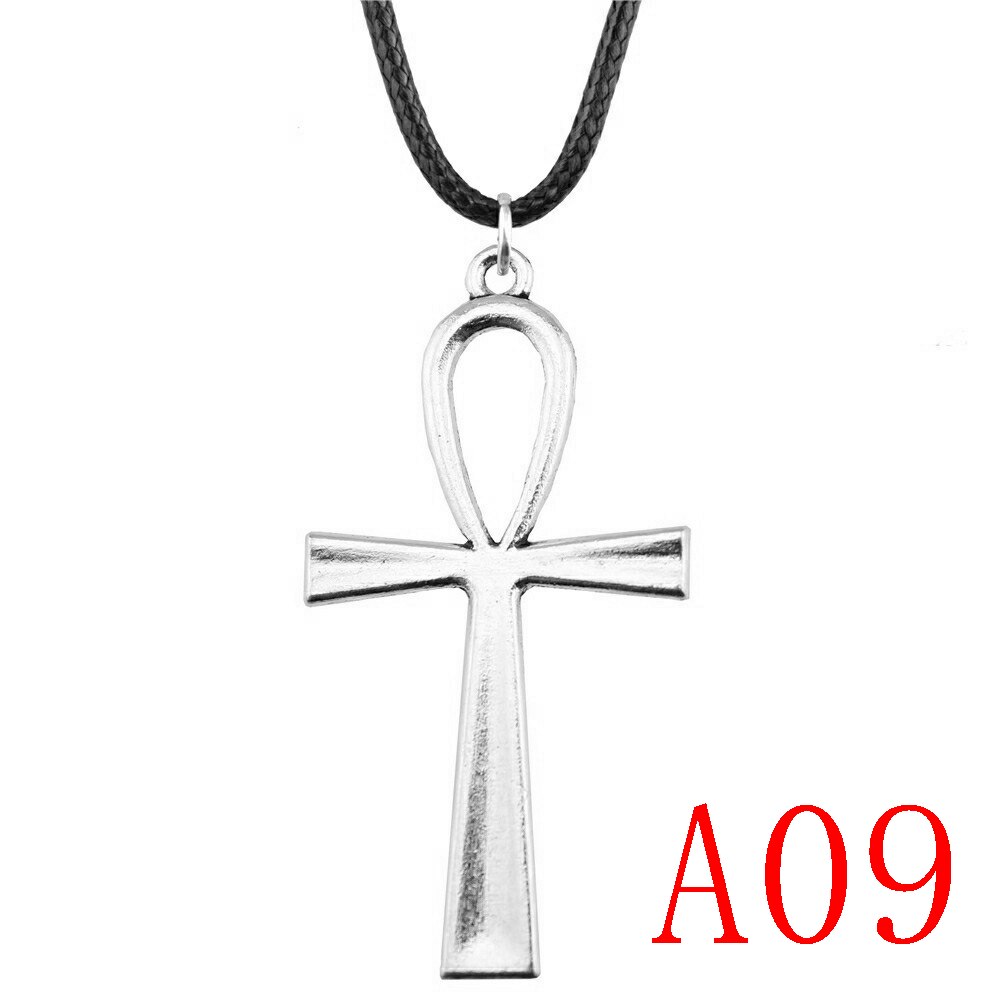 Collana con ciondolo a croce Ankh per gioielli moda donna regalo: 1pcs-A09-52x28mm