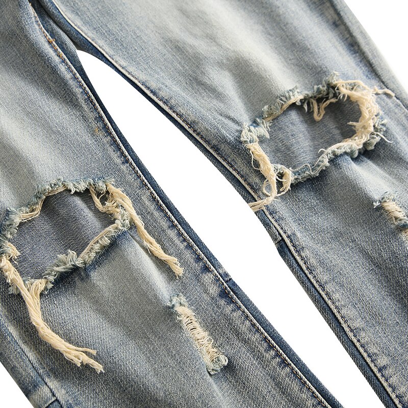 Pantalones vaqueros ajustados para hombre, ropa de calle, Vaqueros rasgados con agujeros rotos, estilo Hip Hop