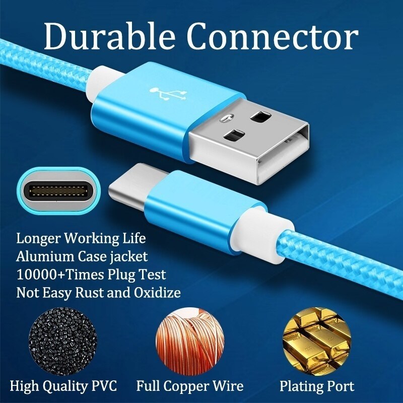 Cable USB de teléfono tipo C para Huawei P20, P30, P40 Pro, Mate 20, 30 Pro, Redmi Note 8, 9, QC 3,0, cargador de coche