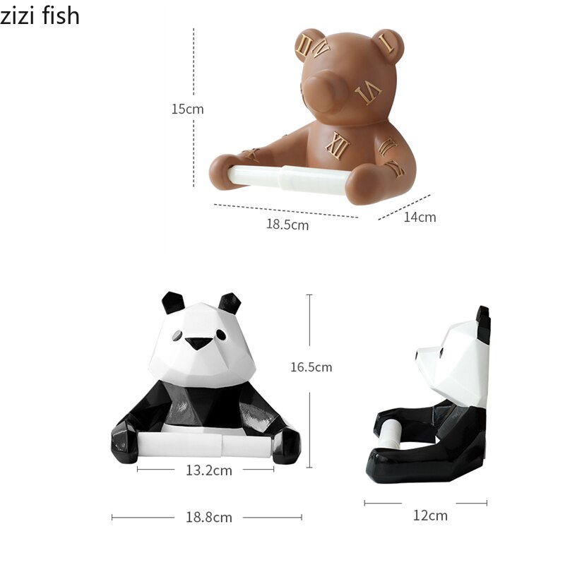 Home Decoration Wall-mounted Tissue Holder Cartoon Animals Tissue Box Panda Bear Resin Paper Roll Holder Toilet Paper Holder