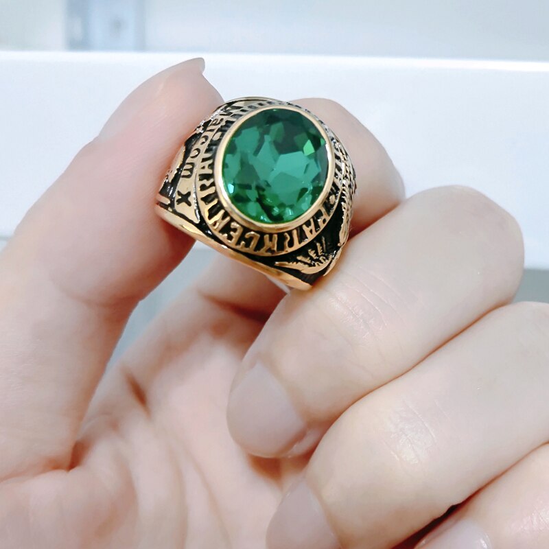 Grøn sten anker guldring rustfrit stål smykker til mænd drenge cool ocean navy army mand mænd ringe anker smykker mærke mandlig