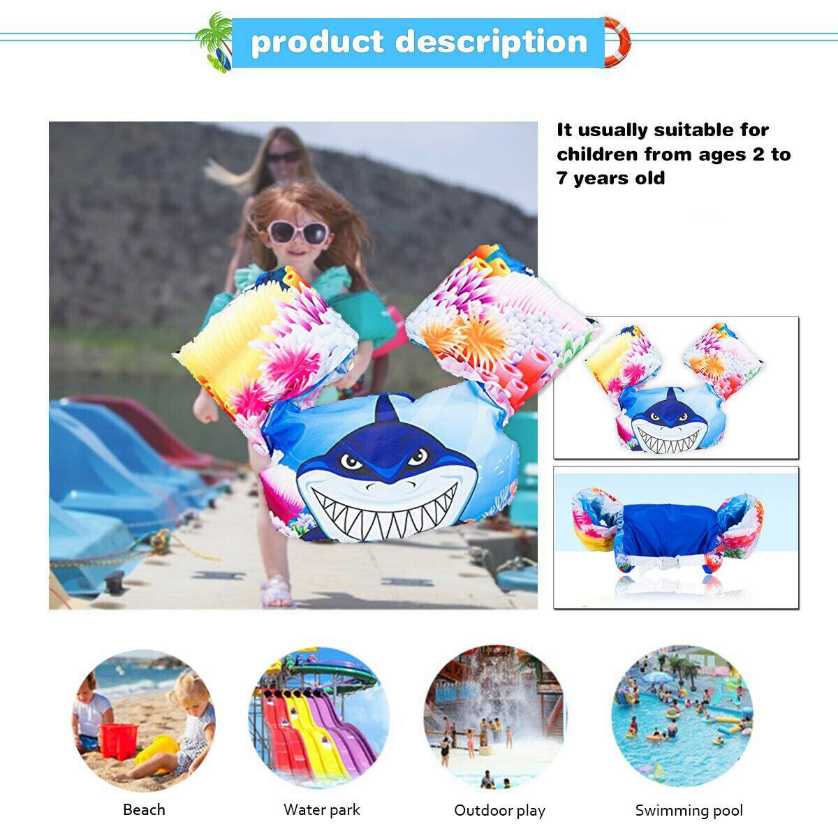 Baby Float Vest with Arm Bands Adjustable Buckle Snap Green Crab Swimming Pool Life Jacket