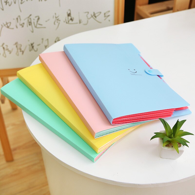 Cute Smile 5 Pocket File Folders High Capacity Plastic Envelope Folder Paper ClipPaper Receiver storage organ bag