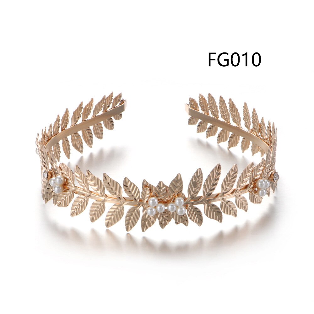 Gyllene retro blad hårband metall hår båge bröllop hår krona tiara hår kammar brud pannband dekor hår styling verktyg: Fg010