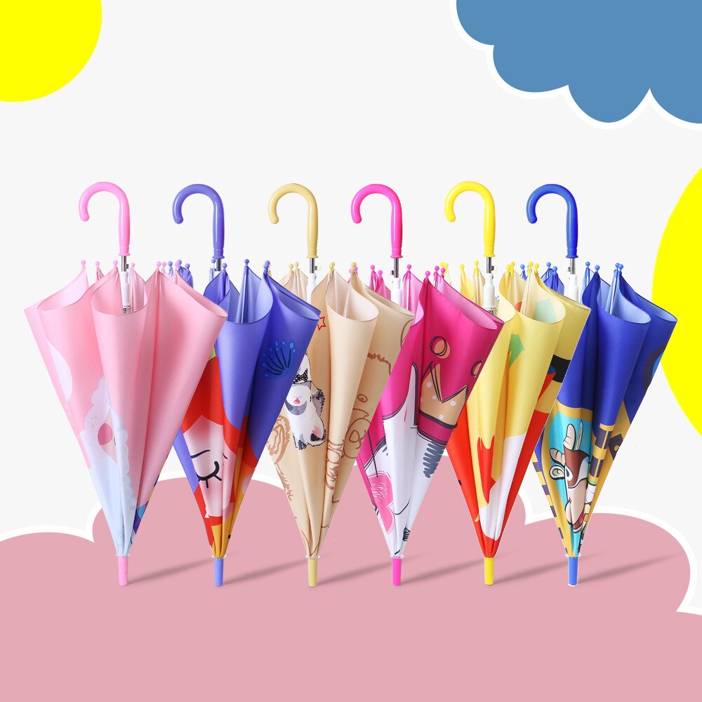 8 Bone Kinderen Paraplu Lange Steel Kid Paraplu Student Leuke Cartoon Illustratie Paraplu Sunny Rain Tweeërlei Gebruik Paraplu