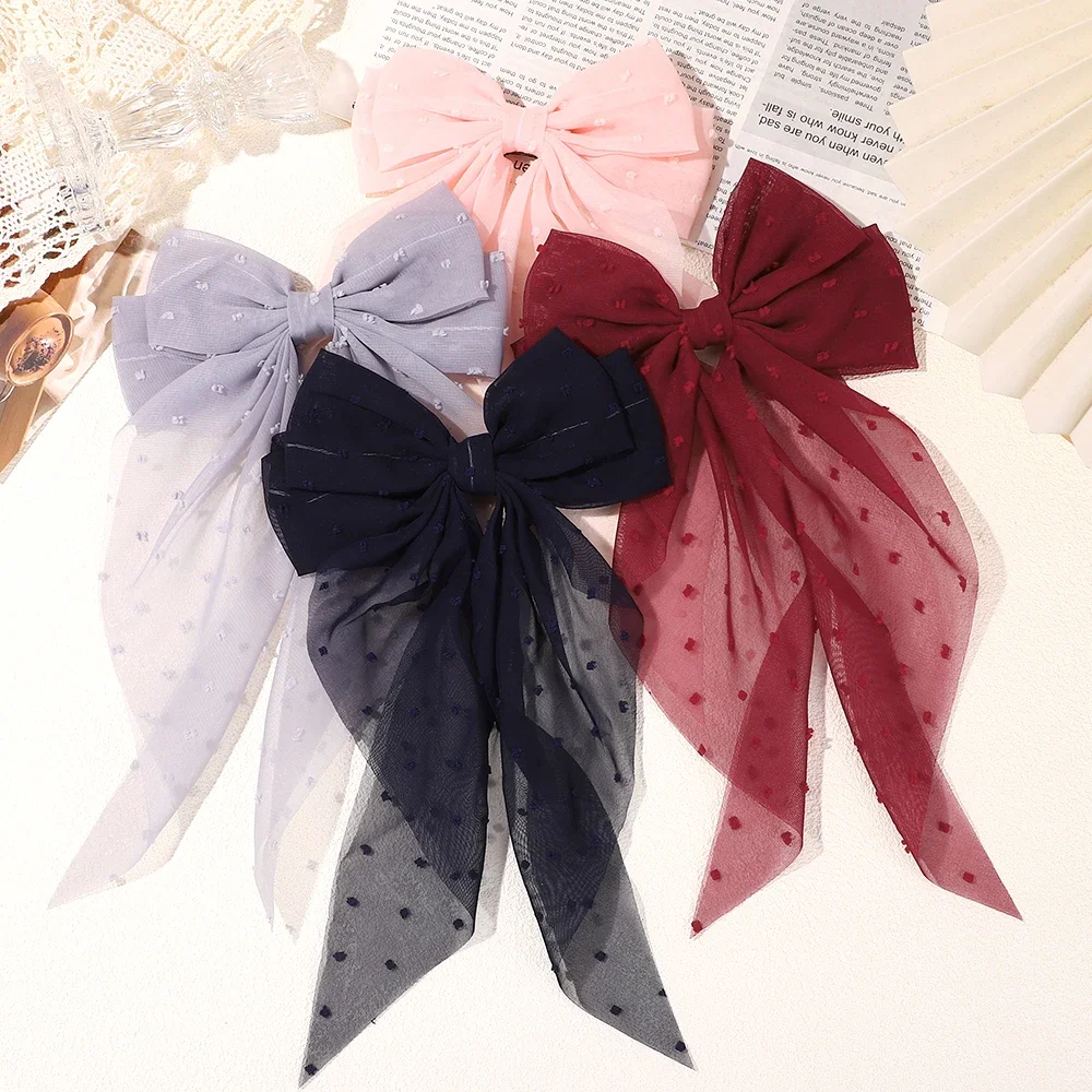 Clips de satén flotantes con lazo grande y largo para niña, Clip para el pelo para la cabeza trasera, rojo Internet con el mismo temperamento, accesorios elegantes para el cabello,