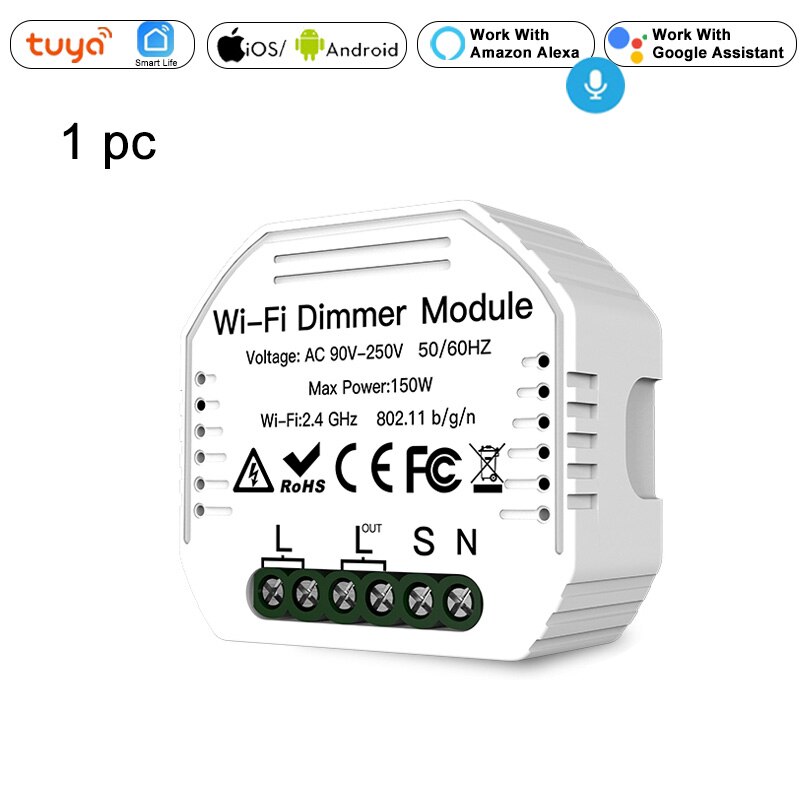1/2 Manier Wifi Smart Dimmer Breaker Module Draadloze Tuya App Voice Control Muur Lichtschakelaar Dimmers Alexa Google Thuis: 1 pc