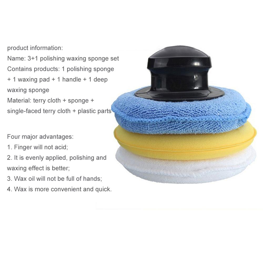 Esponja para encerar y pulir, conjunto de microfibra antiarañazos para el cuidado de limpieza del coche, esponja de pulido con mango, almohadilla de encerado, 3 + 1