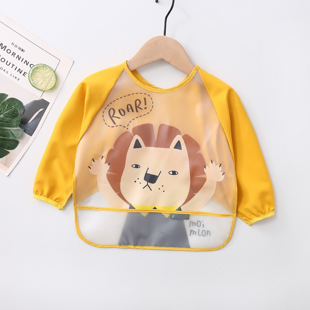 Écharpe imperméable à manches longues pour bébés garçons et filles, tablier à bavette avec poche pour nourrissons: YELLOW / S(6-12M)