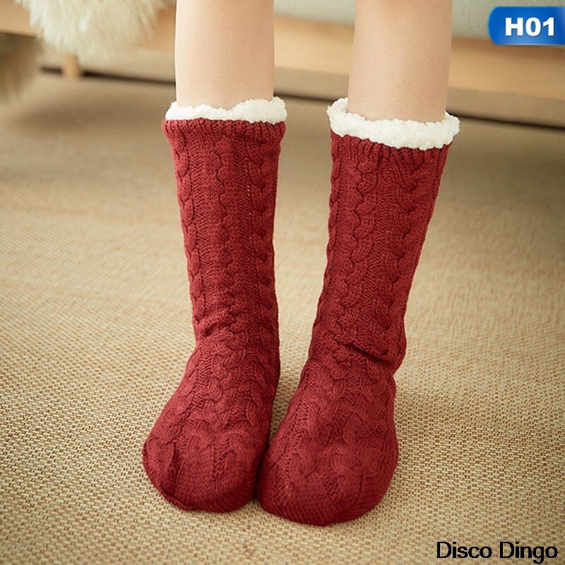 Ladies Winter Warm Cotton Socks Thick Bottom non-slip Solid Color Socks Household non-slip Slippers Tube Socks Carpet Socks: H01