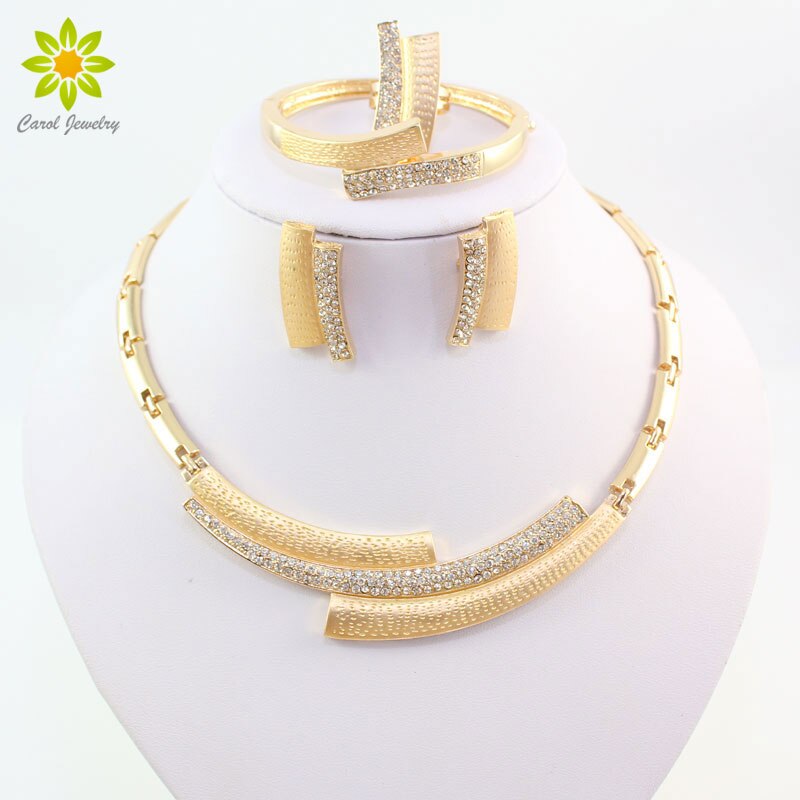 Wedding Bridal Crystal Rhinestone Jewelry Sets African Beads Dubai Gold Color Statement Jewellery Costume