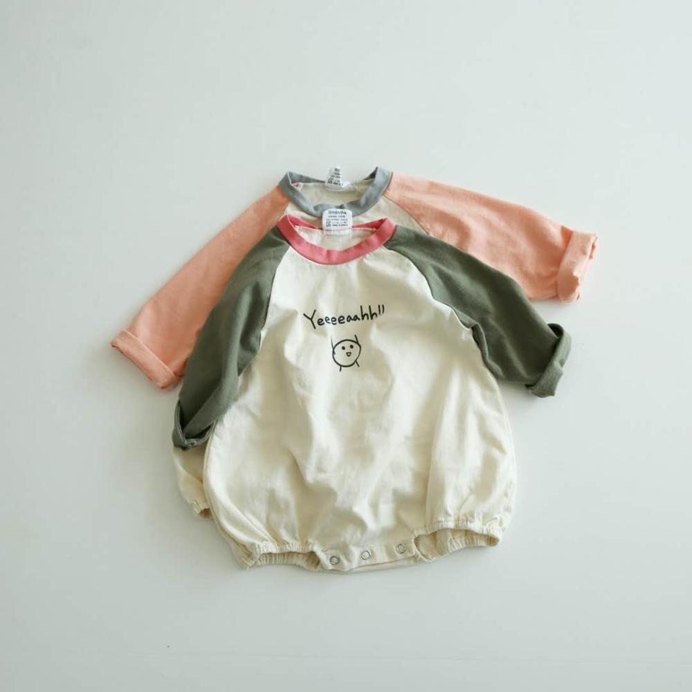 INS baby T-shirt boys and girls baby hit color casual letters simple loose top basic spring and autumn romper
