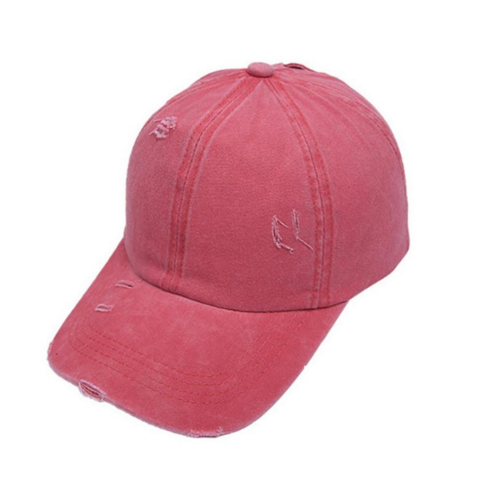 Women Retro Ponytail Cap Summer Adjustable Snapback Hip Hop Baseball Cap Distressed Washed Denim Sun Visor Hat: R