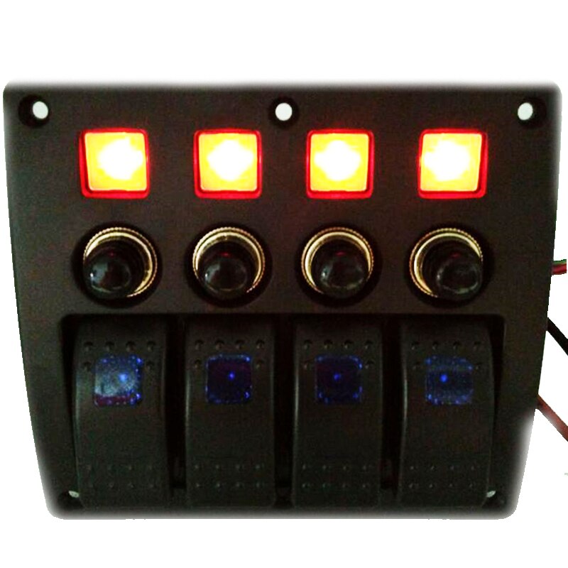 Impermeable 4 Gang RV coche barco marino disyuntor Panel de interruptor basculante LED