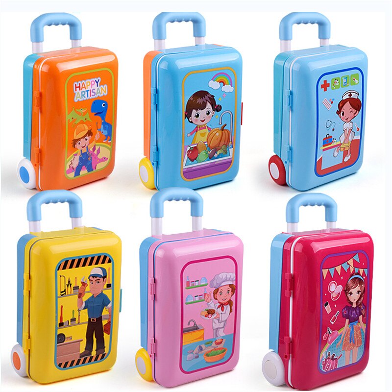 bambino del bambino Dei Bambini carrello Valigia fingere Cucina Giocattolo di Trucco Cassetta Degli Attrezzi Medico Scatola di Immagazzinaggio Gioco di Ruolo impostato di Valigie Giocattolo Regali Di Natale