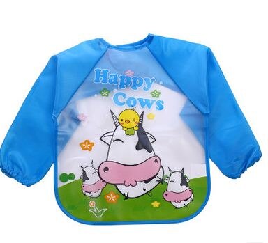 Leuke Cartoon Slabbers Lange Mouw Art Schort Dier Kiel Kinderen Bib Burp Kleding Zachte Voeden Eet Peuter Waterdichte Baberos: 3happy cow