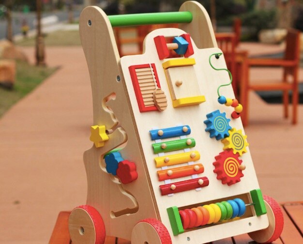 Camminatore per bambini in legno push per bambini giocattoli per bambini carrello per giocattoli in legno puzzle walker toy Sit-to-Stand Learning walker wagon