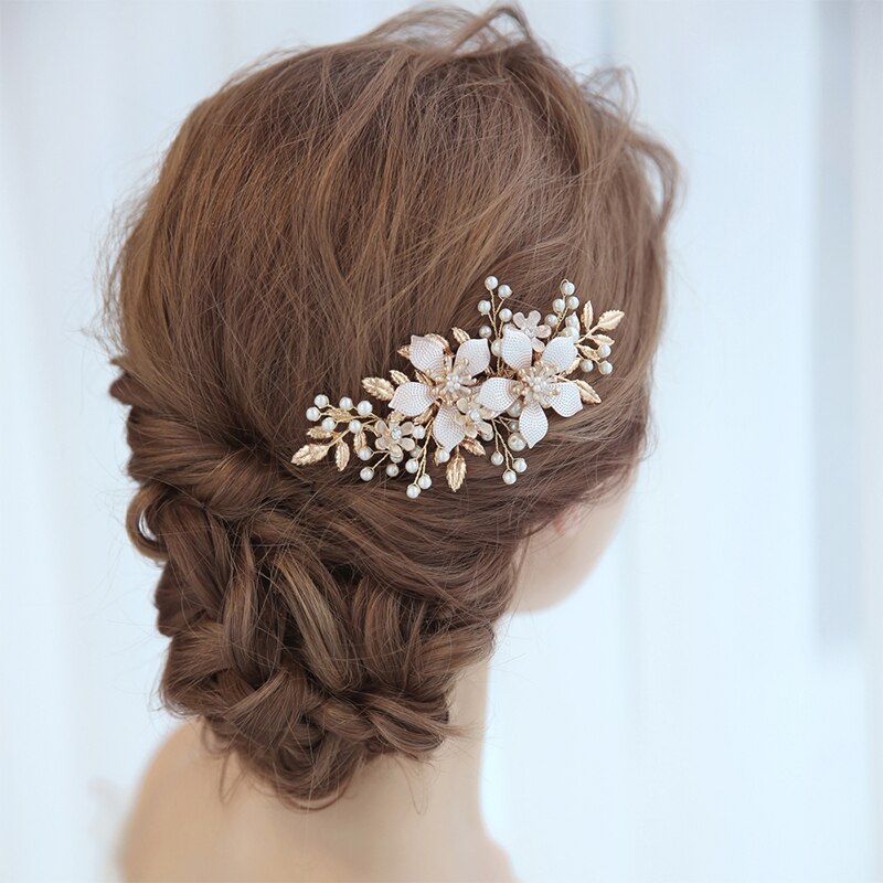 Trendy Wedding Hair Accessories Hair Comb Pearl Headdress Bridal Flower Hair Comb woman Tiara Prom Handmade Hair ornaments