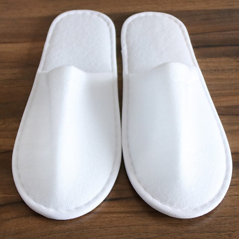 Disposable Slippers Spa Hotel Guest Slippers Open Toe Towel Indoor Disposable Slippers: White