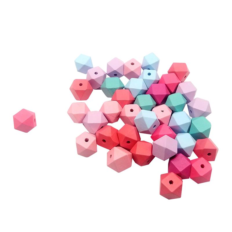 Cuentas geométricas en madera para manualidades, 30 Uds., poliedro geométrico octagonal Natural pintado, cuentas facetadas de madera, accesorios DIY de 15mm