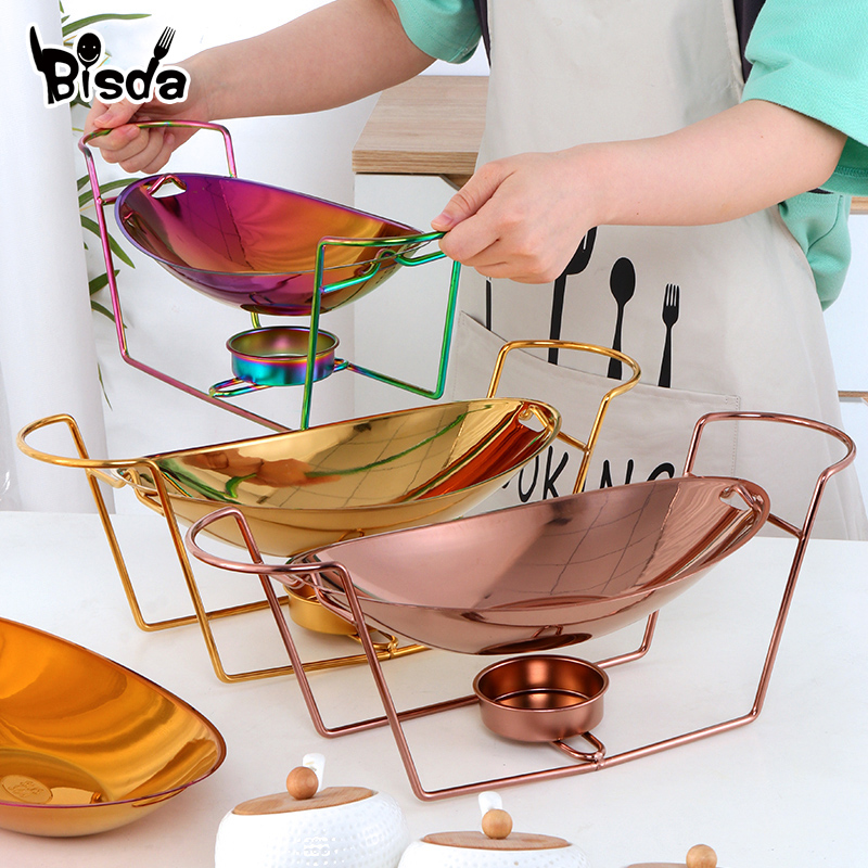 Olla seca de acero inoxidable para cocina, estufa de Alcohol, olla de lingotes para restaurante, plato de rozadura, caldera de combustible con soporte, hogar comercial
