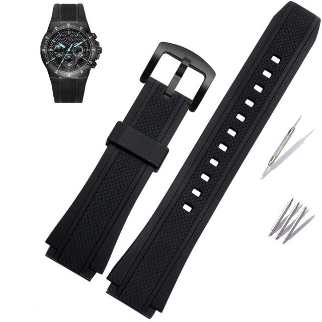 Black Silicone Rubber Sport Horloge Riem Voor Casio Edifice EF-552 Horlogebanden EF-552D-1A Heren Armband Roestvrij Gesp 25*20mm: black buckle