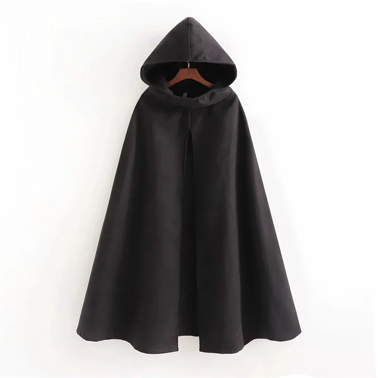 Mantello gotico con cappuccio moda medievale per uomo donna cappotto di lana con forchetta alta senza maniche nero mantello Cosplay di Halloween: S / nero