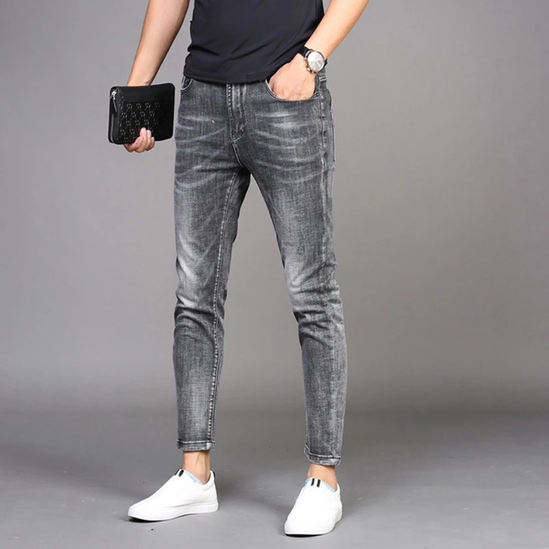 Denim jeans mænd & #39 ;s trendy mærke slanke fødder mænd & #39 ;s casual lange bukser koreansk stil sommer tynde røg grå pencil bukser: 30