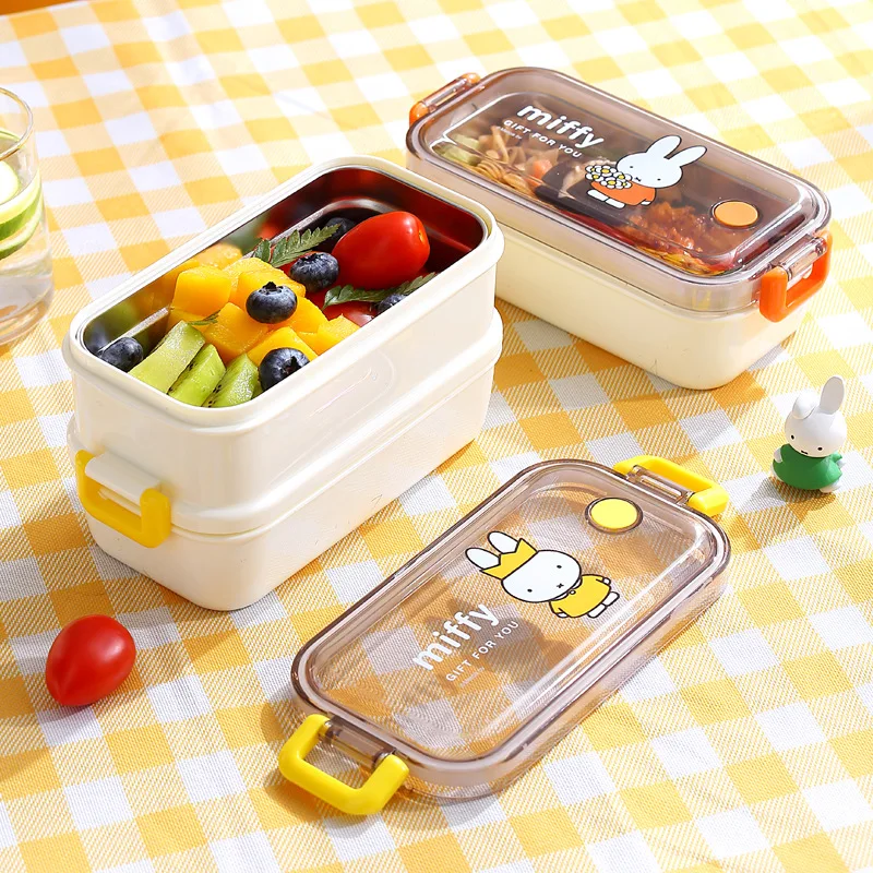 Kawaii Miffy Doppelte Edelstahl-Lunchbox mit großer Kapazität, isolierte Lunchbox für Erwachsene, tragbare Studenten-Lunchbox, Weihnachtsgeschenk