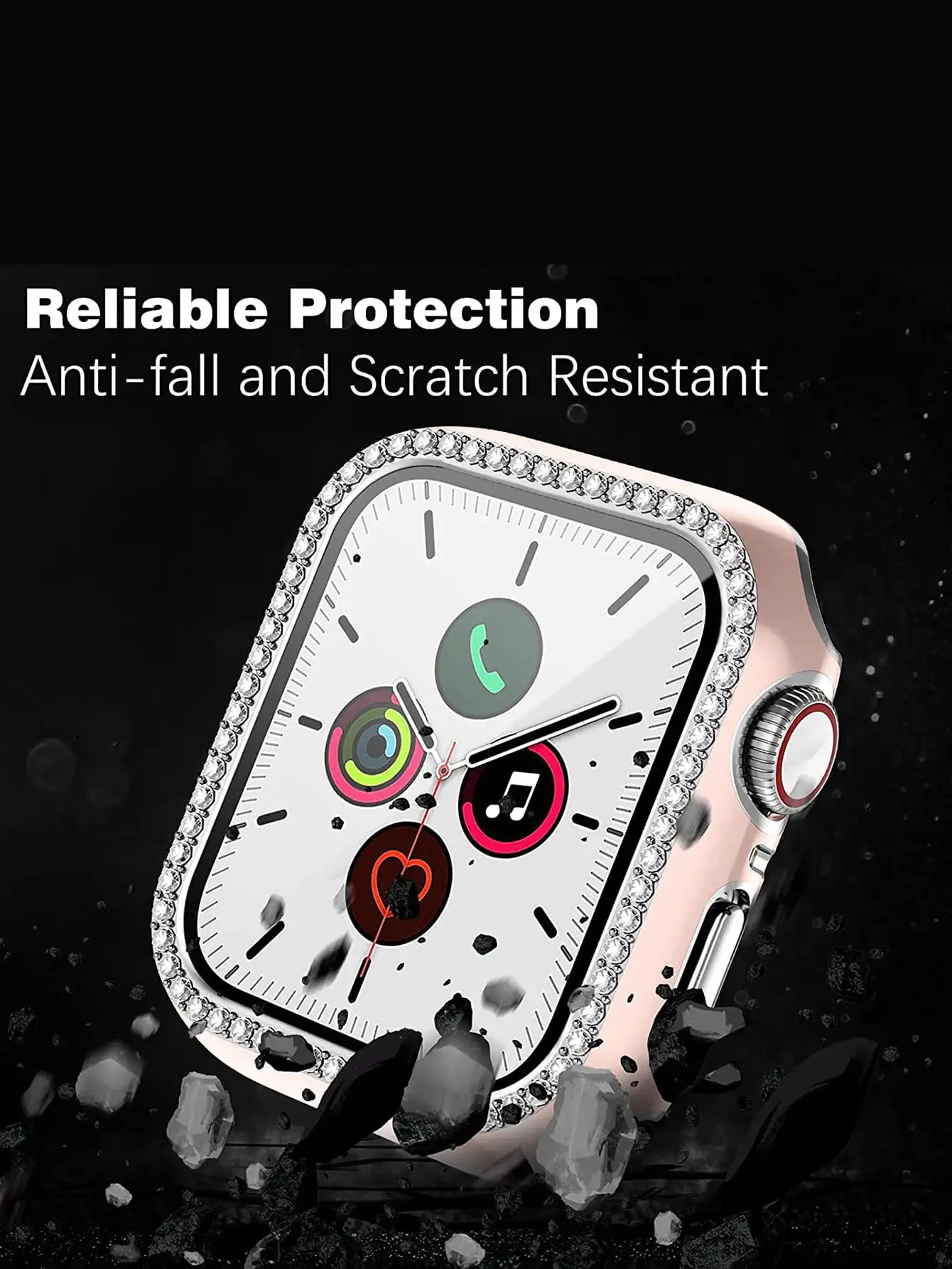 Cristal ostentoso + cubierta para Apple i Watch, 45mm, 41mm, 40mm, 44mm, 42mm, 38mm, parachoques de diamante + Protector de pantalla serie iwatch