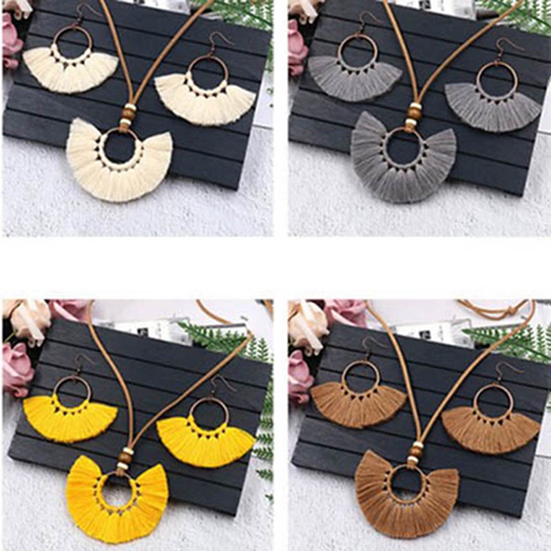 conjunto de joyería de borlas coloridas tejido hecho a mano COLLAR COLGANTE de suéter de cadena larga rojo multicolor amarillo para mujer conjuntos